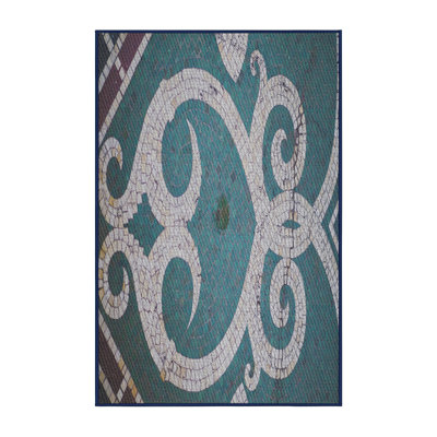 Tapis bleu aqua/blanc à motifs