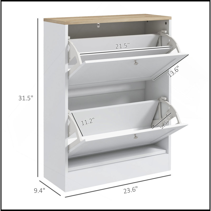 Slim Shoe Cabinet For Entryway, Modern Hidden Shoe Storage Cabinet With 2 Flip Drawers And Adjustable Shelves For 12 Pairs Of Shoes