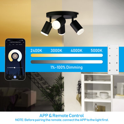 Projecteur de plafond à DEL intelligent RVB directionnel et à intensité variable, commande vocale Bluetooth APP