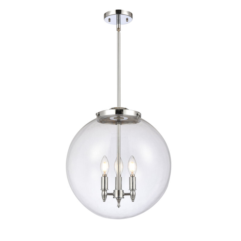 Luminaire suspendu sphère 3 lumières Frederick, H 17 po x l 16 po x P 16 po, Transparent, Chrome poli