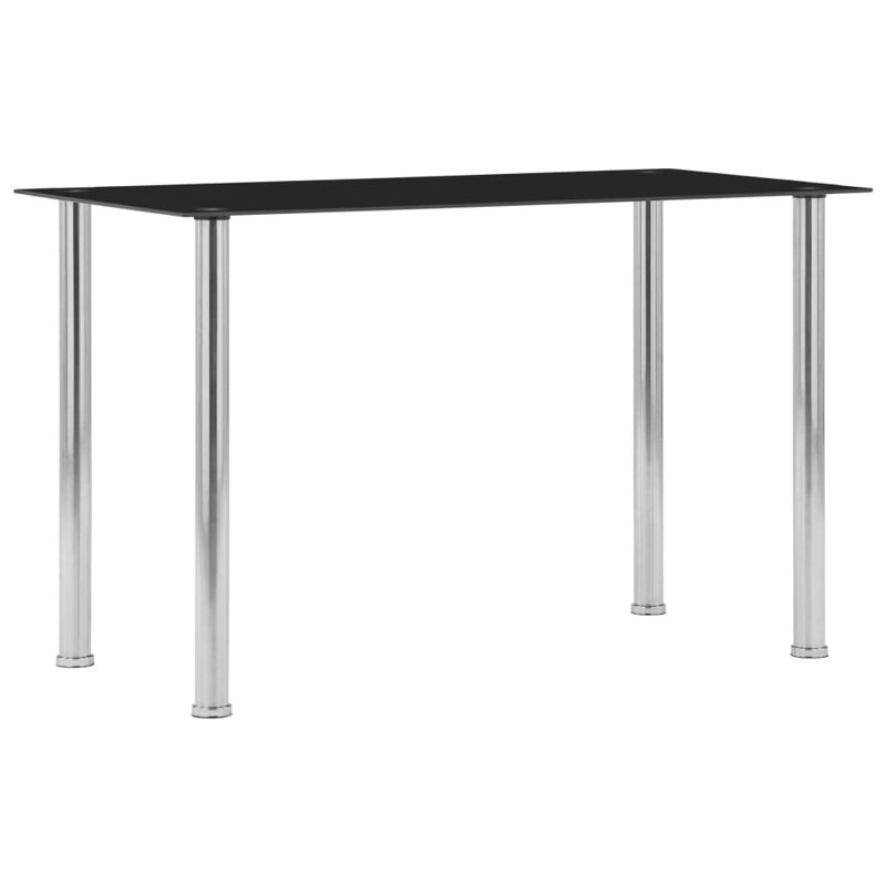 Searcy Glass Top Metal Base Dining Table, 75cmH x 120cmL x 60cmW, Black/Silver