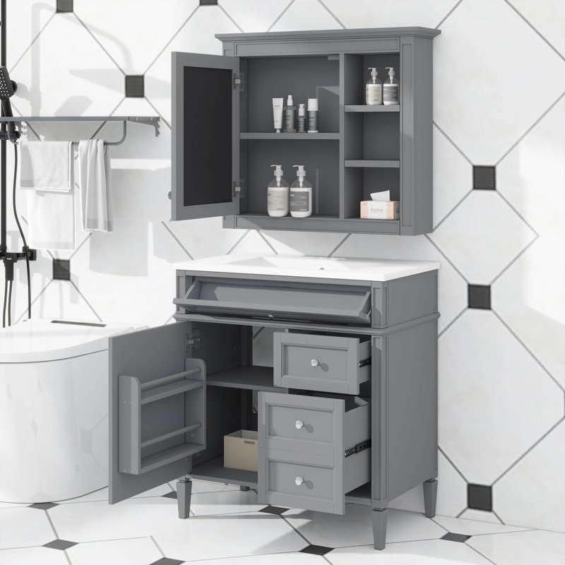 Ensemble de meuble-lavabo simple 30 po avec évier supérieur et 2 tiroirs, Gris