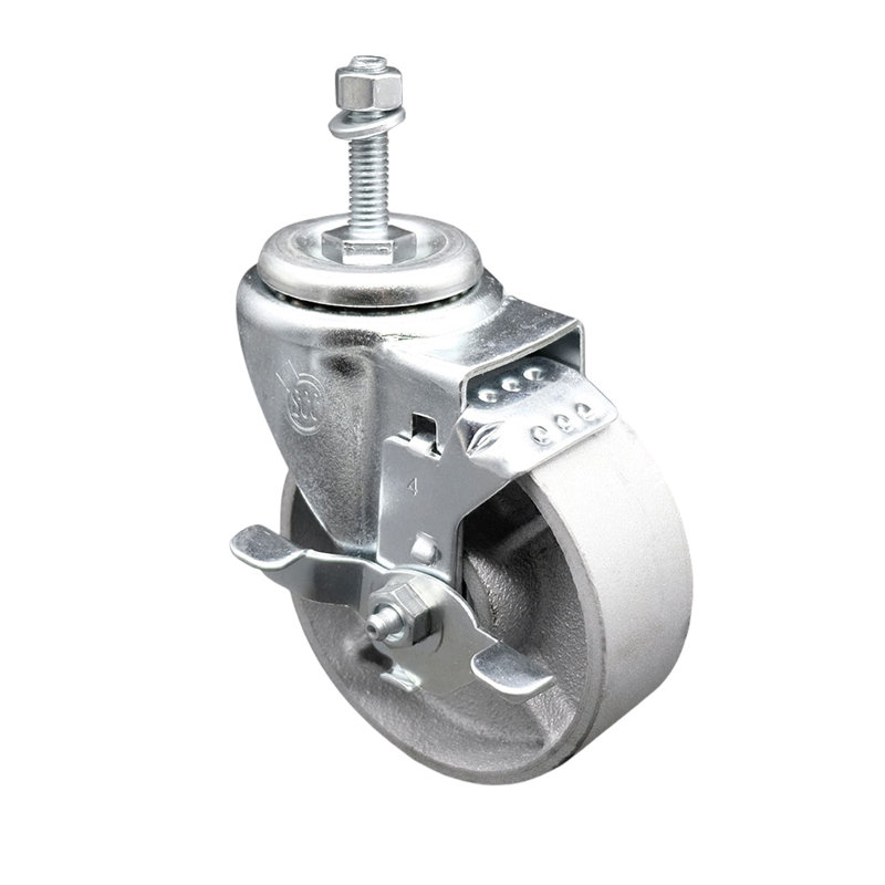 Ensemble de roulettes à tige filetée en acier pivotant de 5/8 po avec frein SCC
