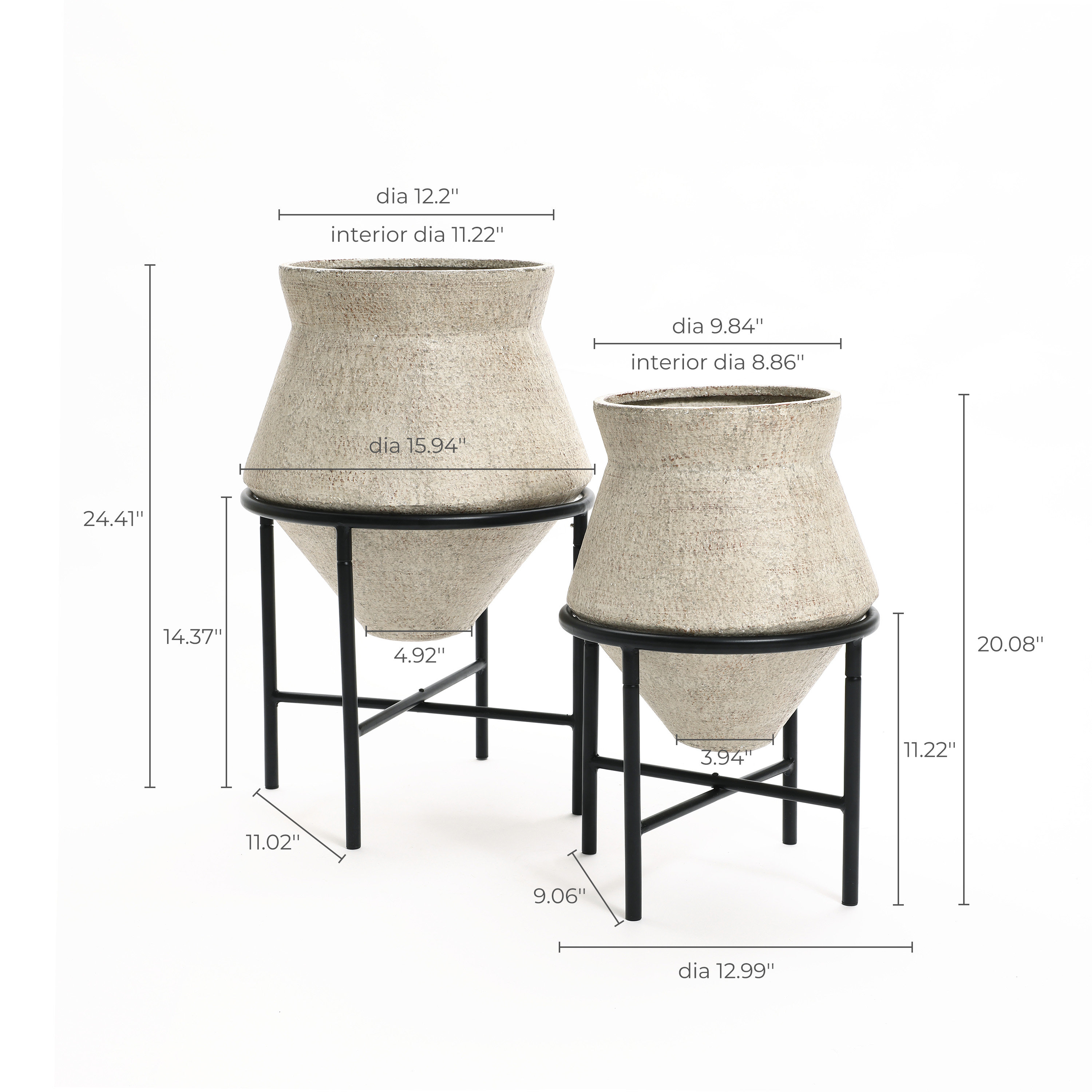 2-Piece Beige Cachepot Planter Set with Black Stands