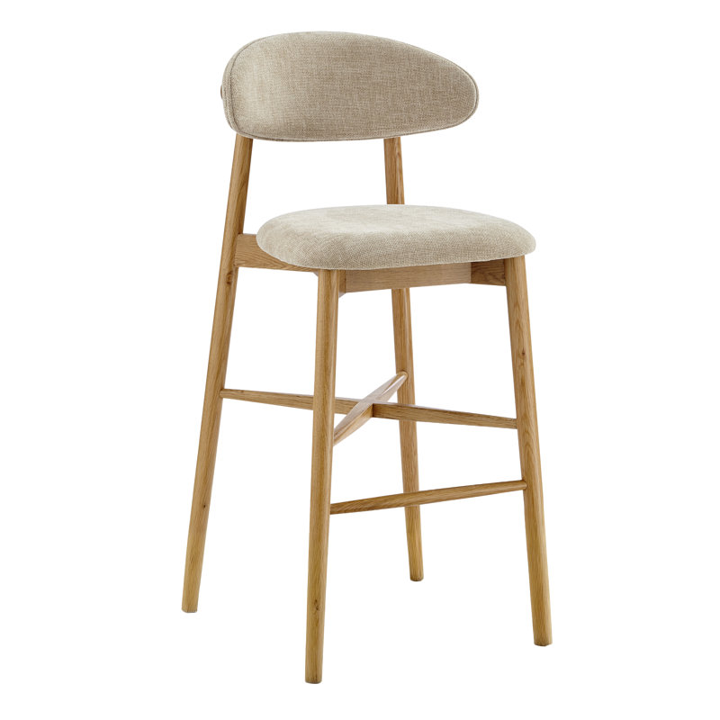 Tabouret de bar Agawam rembourré avec tissu de couleur avoine et structure en bois massif - Lot de 1, Hauteur du bar