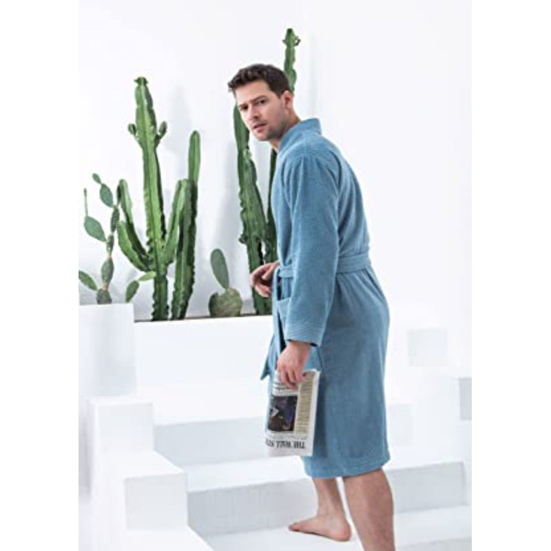 Peignoir de luxe SEYANTE pour homme - Kimono en coton éponge turc biologique certifié GOTS, TTG, Bleu