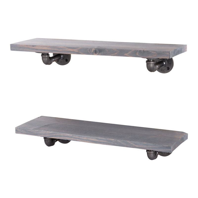 Ternes 2 Piece Pine Floating Shelf, Riverstone Gray