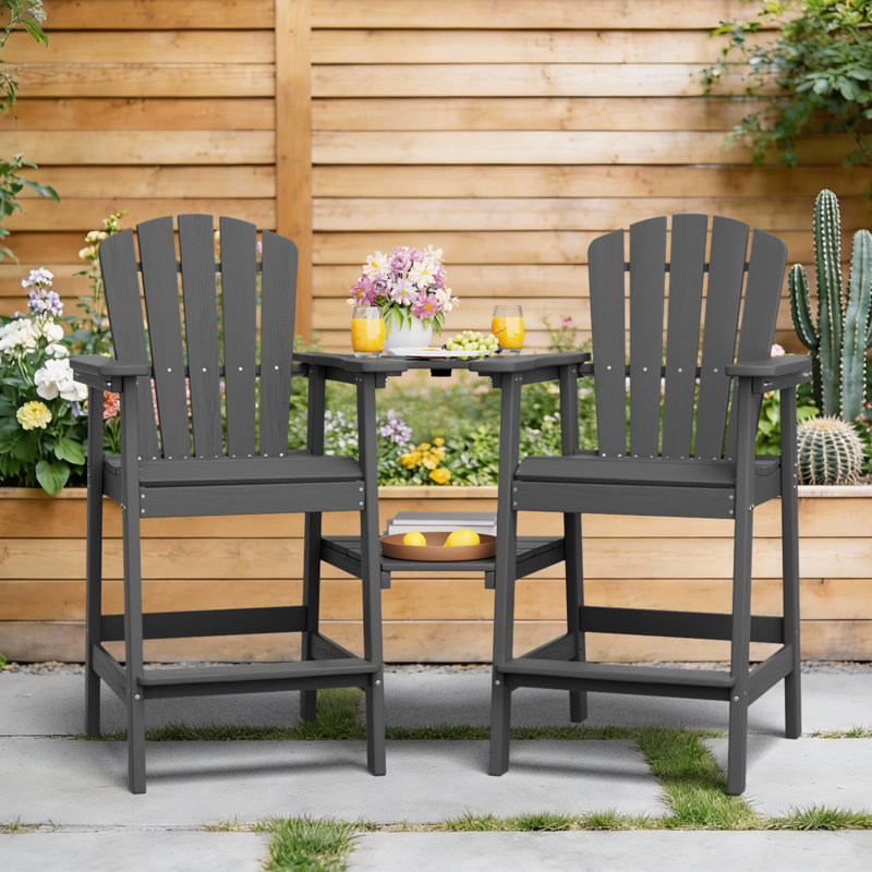 Ensemble de chaises Adirondack d'extérieur en PEHD Wolak avec plateau amovible, Gris
