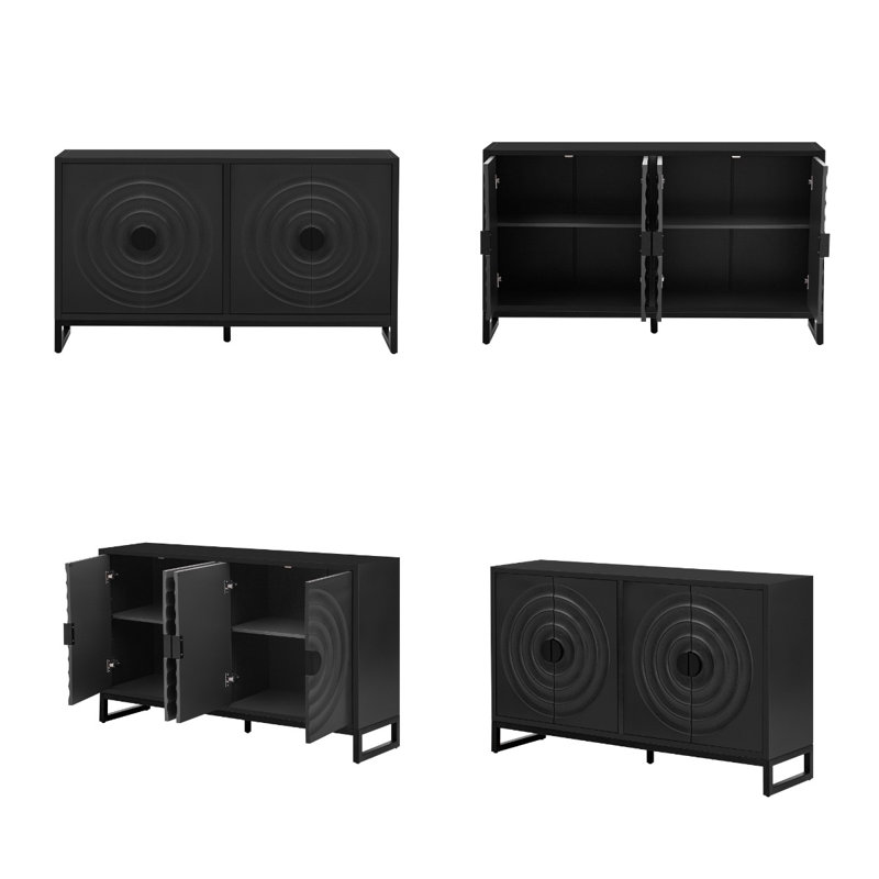 58.2" Sideboard Buffet With Vintage Door Design, Black