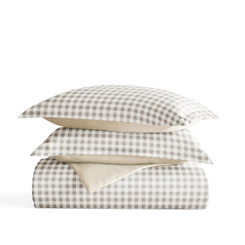 Ensemble de housse de couette 3 pièces à motif ultra doux - Serenity, Simple / simple TG, Carreaux vichy naturel