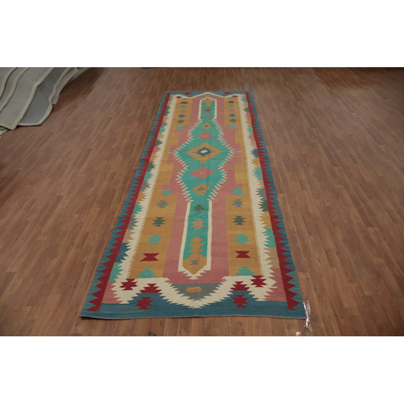 Tapis de couloir kilim fabriqué à la main 5 x 15 dans un style bohémien du sud-ouest