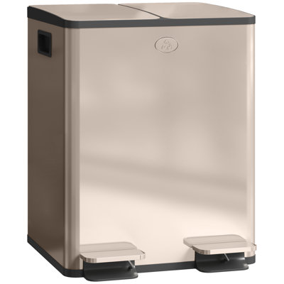 Poubelle double, poubelle 2 x 20 litres avec couvercle à fermeture douce, or