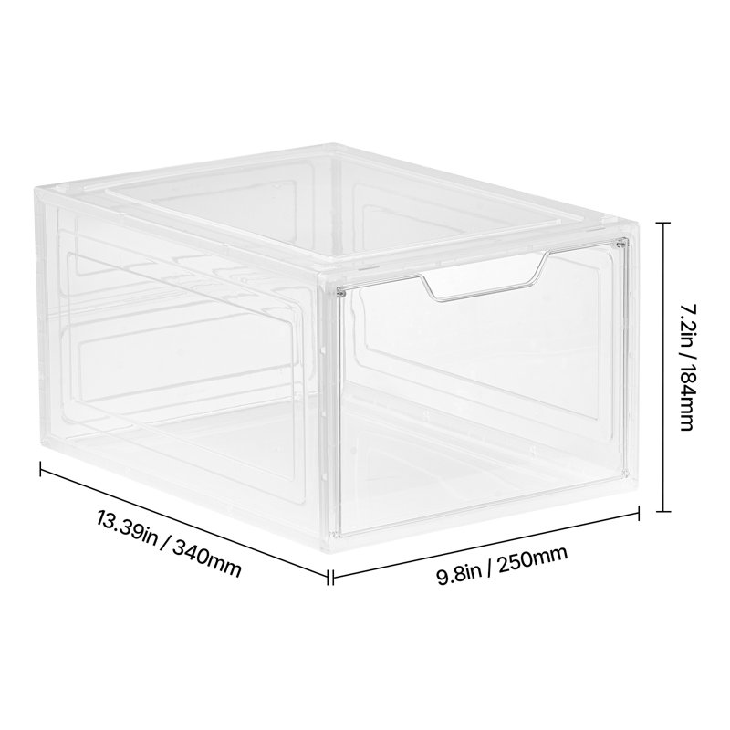 Boîtes de rangement pour chaussures Boîtes à chaussures empilables taille US 13, Transparent/blanc