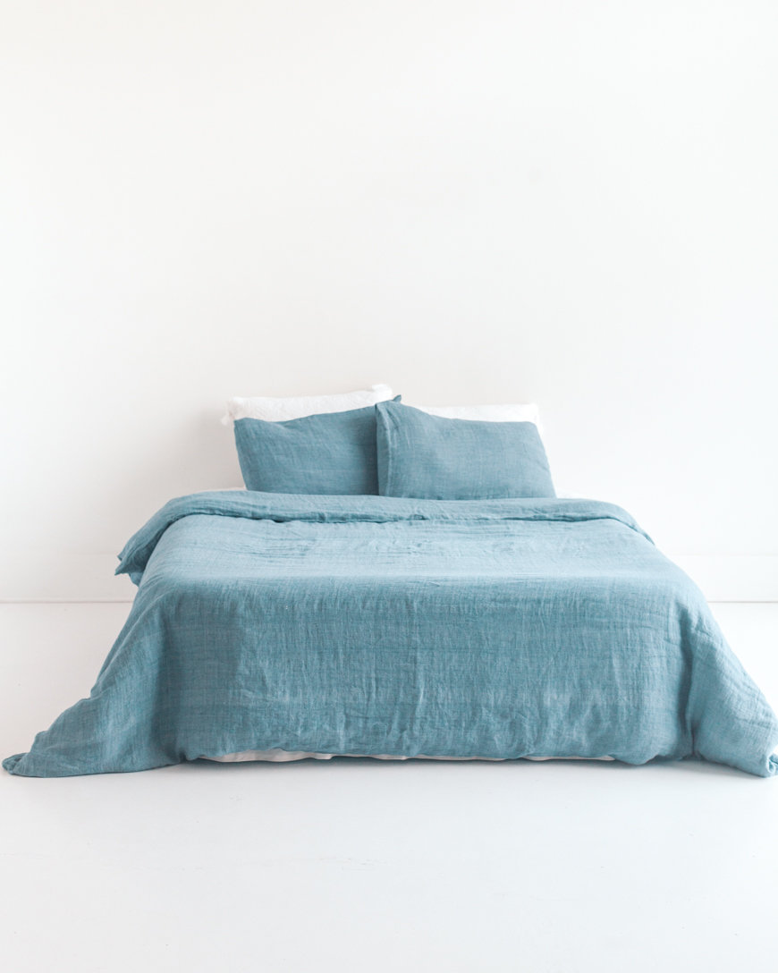 100% Linen Duvet Cover Set, Blue