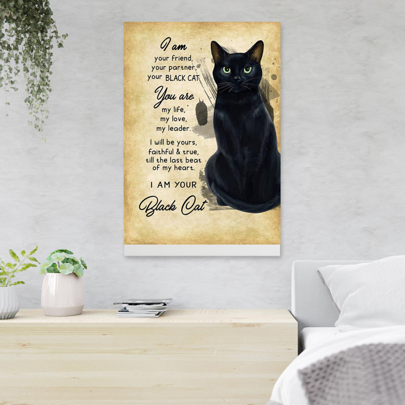 «Black Cat» sur fond brun «I Am Your Friend», reproduction d'art rectangulaire sur toile tendue 1 pièce