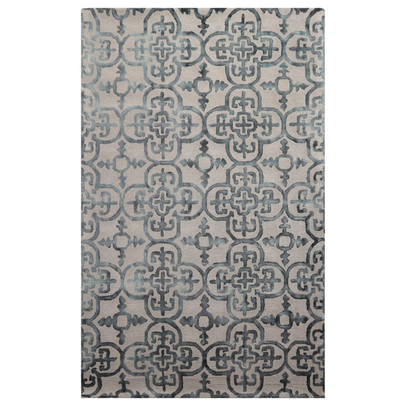 Gray Wool Rug Multi Sizes Transitional Hand Tufted Oriental Design, Rectangle 5' x 8'