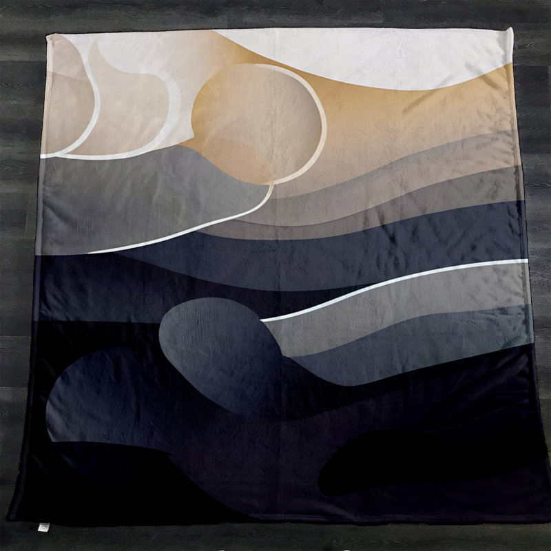 Throw Blanket, 51" W x 60" L, Striped/Abstract, Black/Yellow/Gray