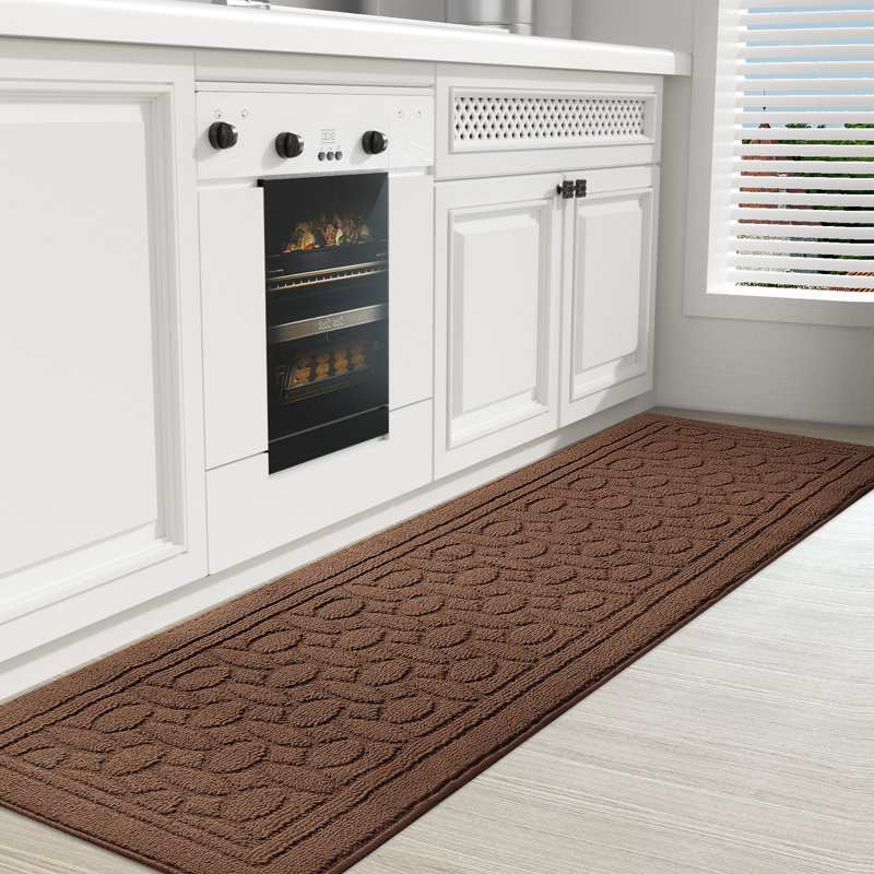 Floral Water Resistant Non-Skid Kitchen Mat, Runner 1'6" x 6'7", Brown