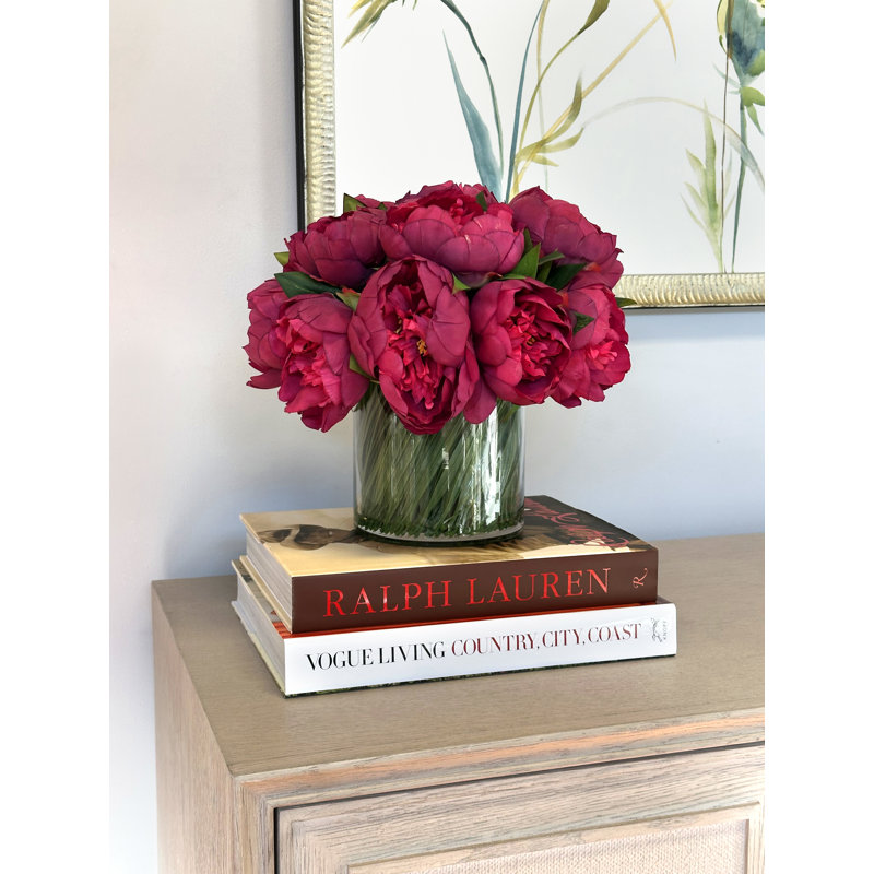 Peonies Floral Arrangement in Vase, Burgundy