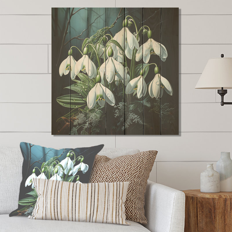 Morning Hush Snowdrops In Silent White VI - Snowdrops On Wood Print, 25" H x 25" W