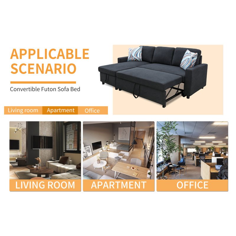 Sebella Upholstered L-Shaped Sectional Reversible, Black Linen Blend