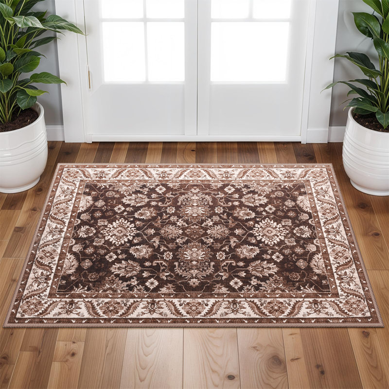 Tapis à motif floral lavable Fillender, Rectangulaire 2 pi x 3 pi
