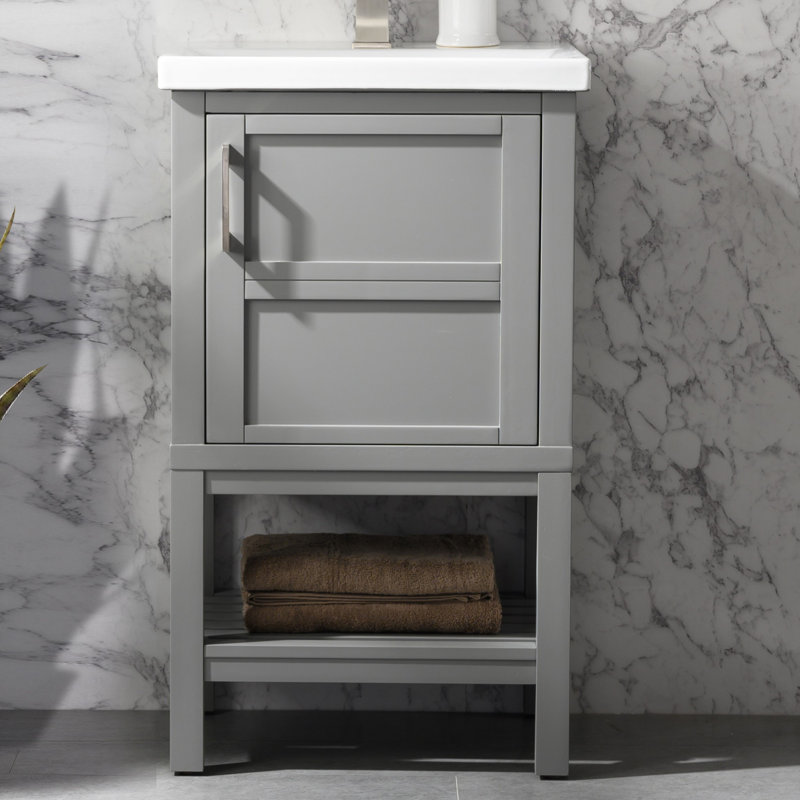 Ensemble de meuble-lavabo simple autoportant 20 po avec plateau en céramique Darion, Gris