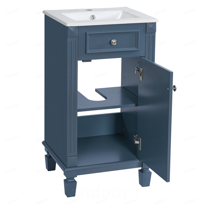 Ensemble de meuble-lavabo simple 18 po avec lavabo en céramique, ensemble de meuble-lavabo autoportant avec porte à fermeture douce et tablette réglable
