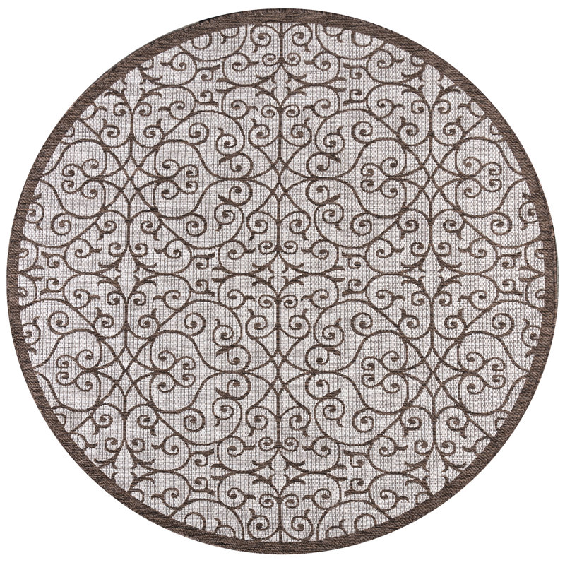 Tapis d'intérieur / extérieur taupe / espresso Haggerty, Rond 7 pi 9 po