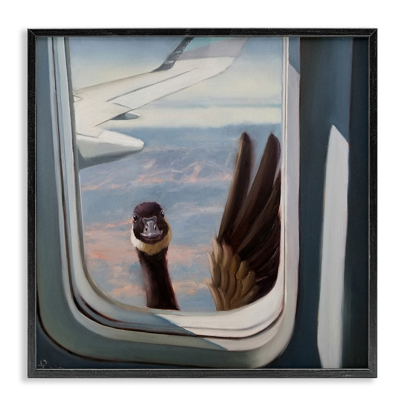 «Hello from a Goose Air plane Window», reproduction d'art graphique sur toile, Giclée encadrée noir minuit, H 12 po x l 12 po