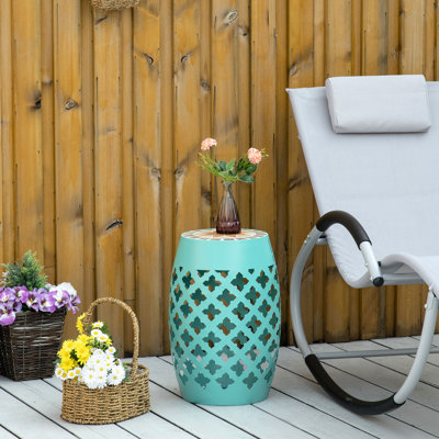 12" Round Patio Table Blue, Garden Mosaic Accent Side Table, Outdoor Footstool - Easy To Wipe & Maintain Blue Stool, Plant Stand, Footrest Stable Stylish
