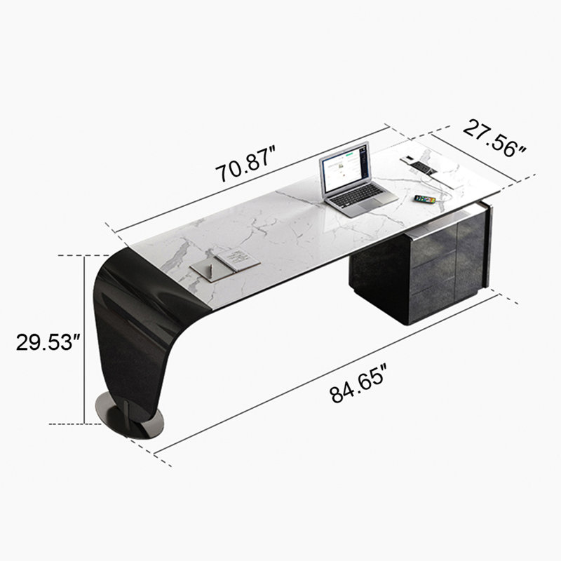 Bureau italien luxueux, bureau d'étude, H 29,53 po x l 70,87 po x P 27,56 po, Noir