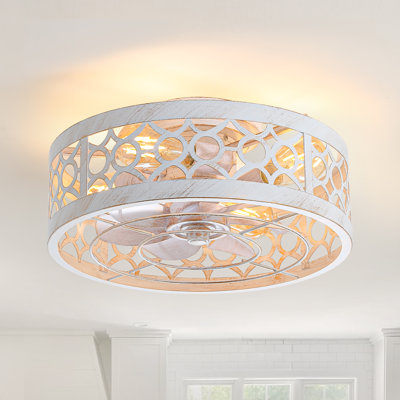 17" 7-Blade Distressed Gold with White Indoor Flush Mount Ceiling Fan with the Remote Control