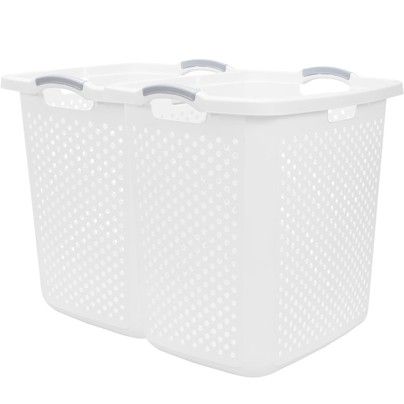 Plastic Laundry Hamper with Handles, White