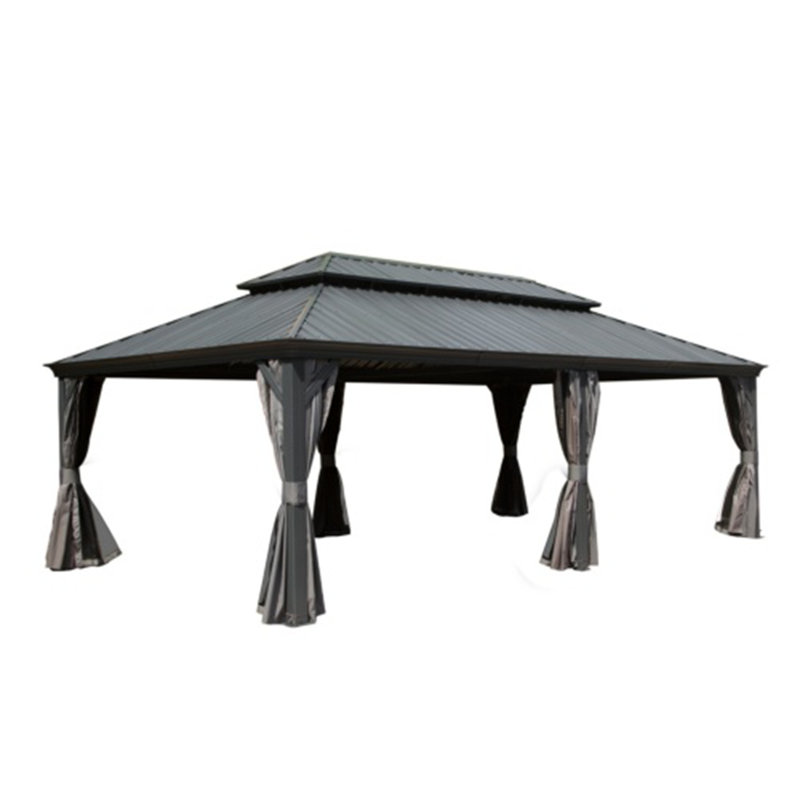 Extra-Large Hardtop Gazebo – Built-in Gutter & Premium Wood Finish, Gray