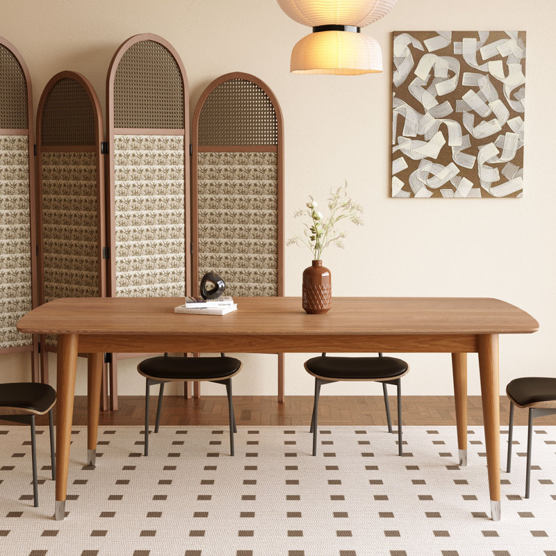Table rectangulaire de 62,9 po pour table de salle à manger à structure en bois massif avec plateau en placage de bois de style moderne Mid-Century pour 4 à 6 personnes