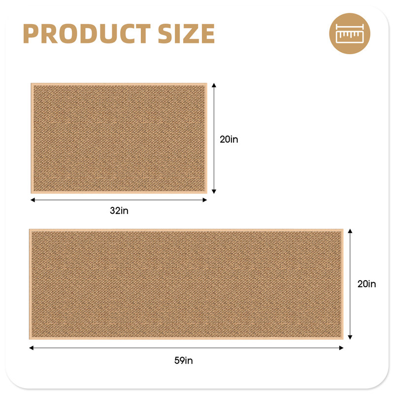 Non-Slip Kitchen Rugs,Absorbent Kitchen Mat, Runner 20" x 32" + 20" x 59", Beige