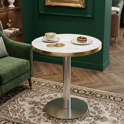 Petite table de salle à manger moderne, table de salle à manger ronde de 23,6 po avec bordure en acier inoxydable, base en métal robuste, table de cuisine peu encombrante pour appartement, coin repas et salle à manger
