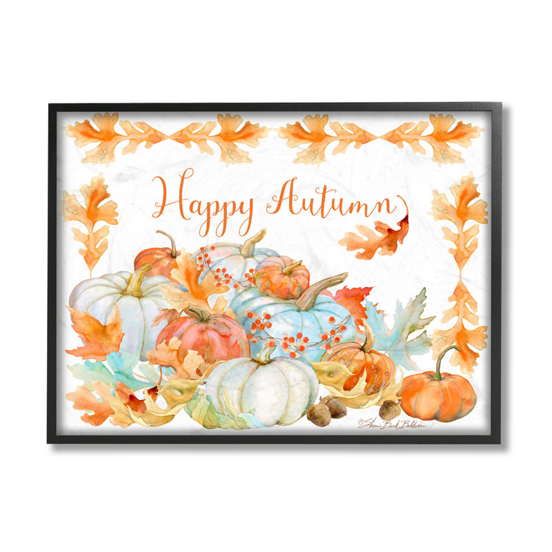 «Happy Autumn» citrouille récolte feuillage bordure par Sherri Buck Baldwin - impression d'art textuel