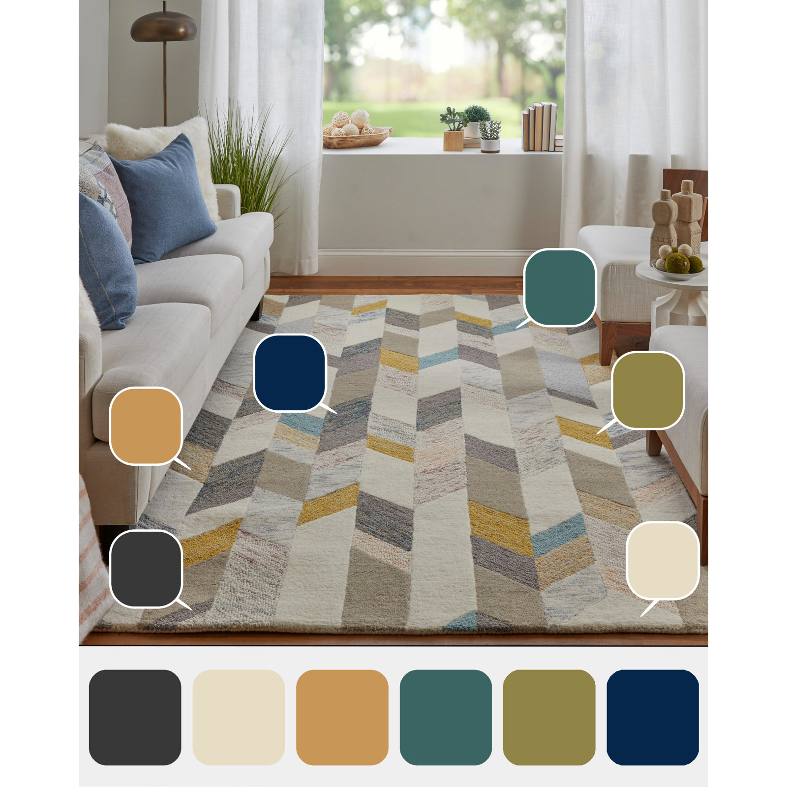 Binada Blue Gray Hand-Tufted Chevron Rug, Rectangle 3'6" x 5'6"