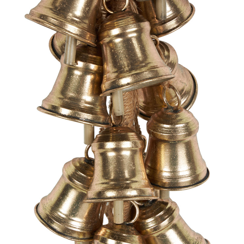 Jodine Metal Long Cluster Indoor Outdoor Gold Decorative Bells with Jute Hanging Rope