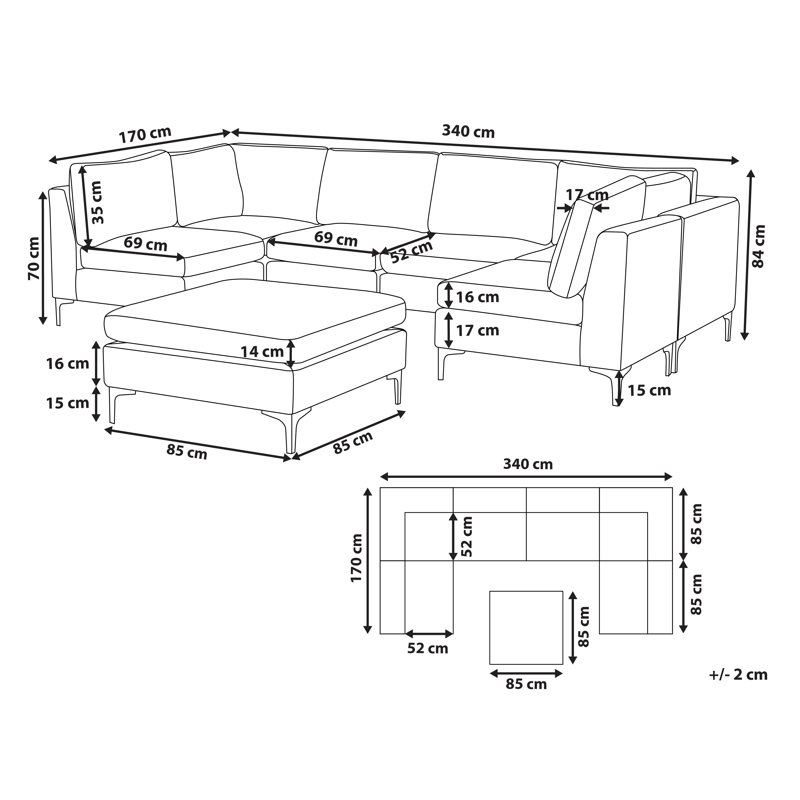 Reva 6 Seater Velvet Large Corner Sofa , Grey