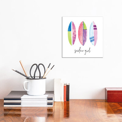 Sports Girl Surfer by Noonday Design - Wrapped Canvas Painting