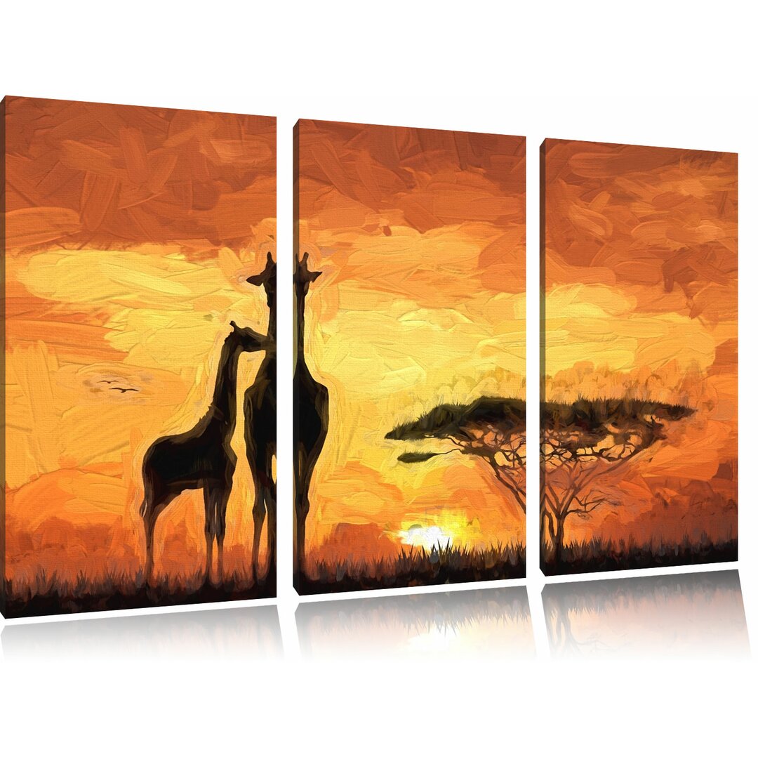 3-tlg. Leinwandbilder-Set „Afrika Giraffe“, Kunstdruck