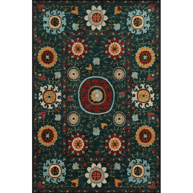 Tapis décoratif rétro à motif floral foncé et vert foncé lavable à la machine