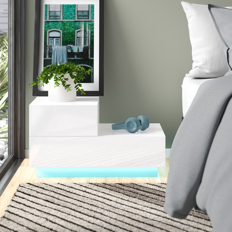 Table de chevet 2 tiroirs Pearlotta, Blanc