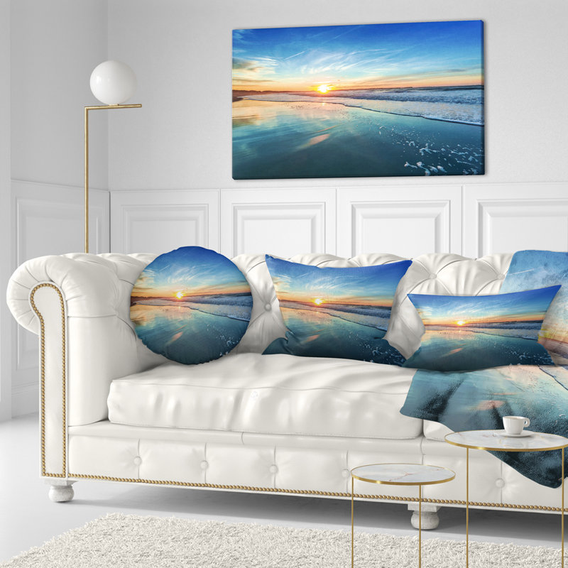Paysage marin «Seashore with Distant Sunset», reproduction de photo, Toile tendue, H 20 po x l 40 po, Ne s’applique pas