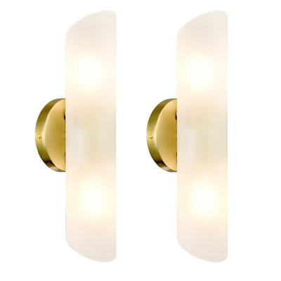 Gold Wall Sconce with Cylinder Frosted Glass Shade Set of 2