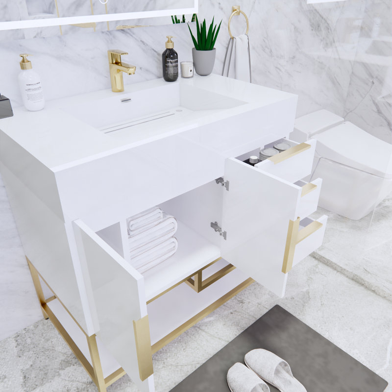 Ensemble de meuble-lavabo simple 36 po Glasgow, Blanc, Blanc