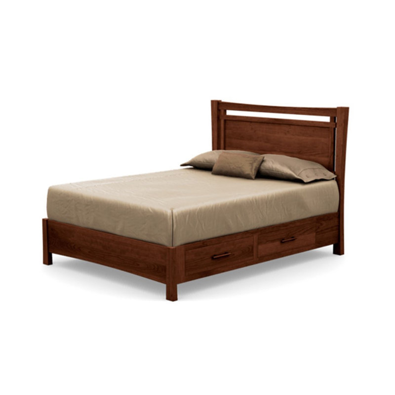 Lit plateforme avec rangement en bois massif Monterey, Cerise cognac, Grand